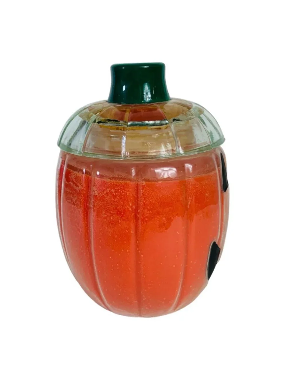 Halloween Glass Pumpkin Candle Glass VTG Jack O Lantern Jar Airtight Lid Decor